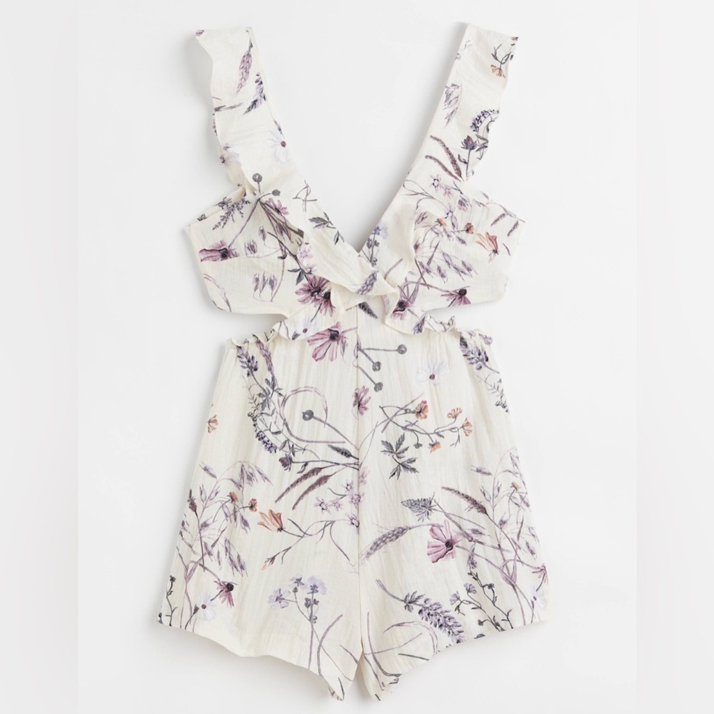 Flounce-trimmed patterned playsuit
